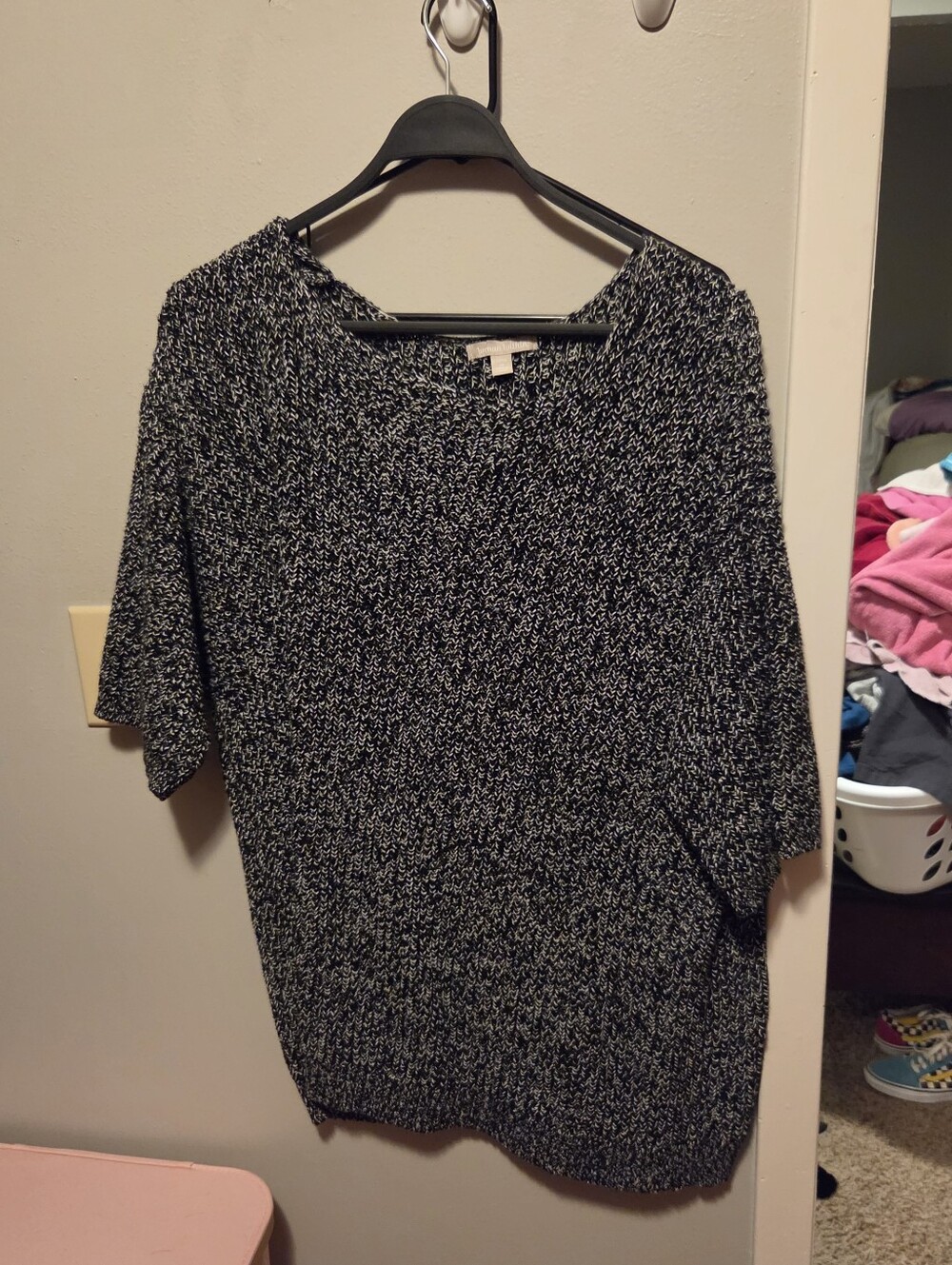Woman Within Black and White Marled Knit Top